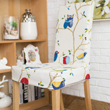 沃米兔卡通小鸟树枝蓝色纯棉花边布艺连体桌椅套软包椅被套可定制