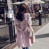爆款2016秋季新款韩版宽松系带后背字母茧型中长款风衣女外套
