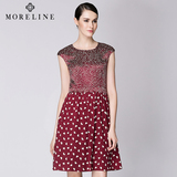 沐兰MORELINE专柜品牌成熟女装气质修身时尚爱心印花短袖连衣裙