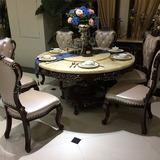 欧式实木大理石圆餐桌 1桌6椅 1.5米圆桌 美式吃饭桌子家具 圆形