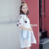 韩版夏季女装薄款百搭开衫中长款欧根纱外套上衣外搭罩衫防晒衫
