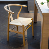 纯实木靠背餐椅 Y椅带扶手餐椅 设计师创意休闲书房酒店餐厅吧椅