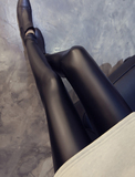 香港代购2015秋装黑色加绒加厚皮裤女外穿打底裤修身显瘦小脚裤