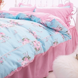 套纯棉1.5 1.8m田园床裙式全棉公主风床罩款韩式韩版床单床上四件