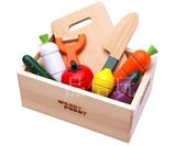 woody puddy木质木盒磁性蔬菜切切看 出口木制袋装水果切切乐玩具