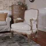 现货美式仿古做旧沙发椅 乡村实木单人沙发 法式简约复古布艺沙发
