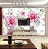 大型壁画3D电视背景墙纸壁纸客厅卧室温馨粉色玫瑰花欧式无纺布