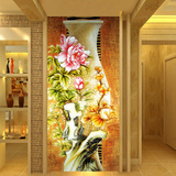 中式立体时尚 牡丹花瓶 无纺布个性无缝壁画定做玄关背景墙纸壁纸