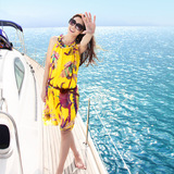 夏装2015沙滩裙短裙波西米亚大码雪纺连衣裙女海边必备裙