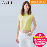 Amii2016夏装半袖女高腰露脐上衣百搭修身显瘦短款纯棉t恤女短袖