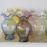 欧式彩色浮雕水纹玻璃花瓶/透明水晶花插时尚摆件客厅装饰包邮
