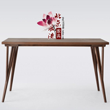 老榆木黑胡桃木叉脚小餐桌现代中式实木客厅书房茶室简约长形书桌