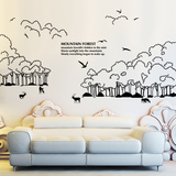 墙贴纸贴画山林树林森林客厅办公室墙壁装饰黑白线条简约创意抽象