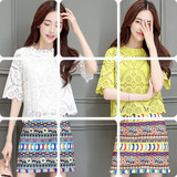 时尚套装裙女夏2016新款韩版镂空蕾丝衫民族风印花短款包裙两件套
