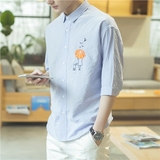 男士小领文艺亚麻短袖衬衫小清新韩版夏季半袖衬衣潮