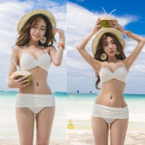 韩国热卖比基尼泳衣女钢托聚拢大小胸黑白色性感bikini 温泉维多