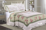 出口款 全棉刺绣绣花绗缝水洗夹层床品床盖床罩床单加盖被三件套