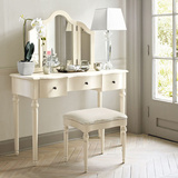 简约宜家白色素静梳妆台 可折叠梳妆镜带抽屉桌子 实木软包梳妆凳