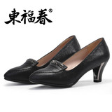 东福春老北京布鞋女单鞋女中跟尖头套脚通勤工装鞋职业黑色工作鞋