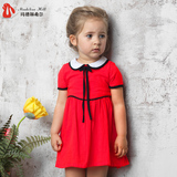 女宝宝夏装红色裙子1-2-3岁儿童短袖公主裙纯棉4女童娃娃领连衣裙