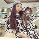 韩国ulzzang原宿bf风潮短袖t恤女嘻哈街头学生装中长款衣服