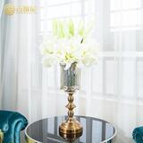 欧式创意水晶工艺品茶色玻璃干花花瓶摆件房间客厅餐桌家居装饰品