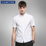 Lilbetter男士短袖白衬衫 纯色小清新字母刺绣休闲夏天青少年衬衣