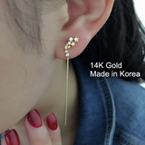 韩国正品代购纯14K黄金耳钉耳线 顶级锆石 星星五角星 个性时尚
