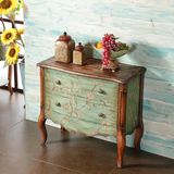 红庭欧美式乡村玄关柜实木斗柜复古做旧收纳抽屉彩绘装饰储物柜子