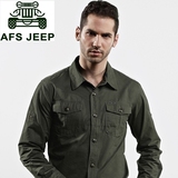 战地吉普秋季长袖衬衫男士纯棉大码军装afs jeep商务休闲长袖衬衣