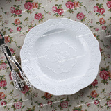 玫瑰浮雕陶瓷菜盘子 新骨瓷中式浅汤盘带深度家用8寸意面盘沙拉盘