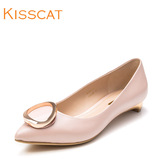 KISS CAT新款浅口尖头单鞋休闲方跟女鞋平底粗跟单鞋DA76310-10