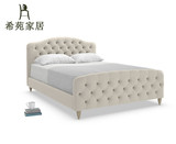 希苑高端定制北欧布艺拉扣床简约现代卧室床1.5和1.8米