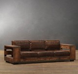 美式乡村复古铁艺实木沙发椅 卡座 茶几沙发工业风格实木沙发长椅