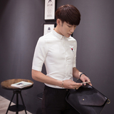 ZARA男装2016夏韩版修身纯色男士短袖衬衫七分袖衬衣时尚潮流潮装