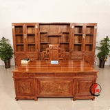 红木办公桌 花梨木书桌家具实木总裁老板写字桌书柜书桌椅组合