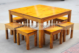实木餐桌椅组合 碳化木餐桌餐凳 小方凳特色农家乐饭馆桌凳大方桌