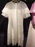 代购专柜2016夏装新款纯色蕾丝喇叭袖欧根纱连衣裙短裙1HH2085240