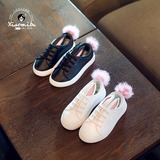 韩国代购儿童运动板鞋女童小白鞋 宝宝毛球休闲鞋 秋季新款小童鞋