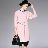 欧洲站秋季新款品牌女装圆领七分袖宽松优雅长款加厚外套