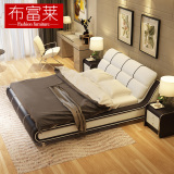 布富莱 真皮床1.8米双人床现代婚床软床欧式床皮床高档家具卧室床