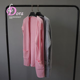 Dora家 韩版时尚圆领开衫兔毛绒高品质厚款中长款长袖针织开衫