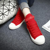 环球新款学生布鞋红色平底休闲滑板鞋女生高帮板鞋女韩版潮帆布鞋