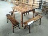 定做实木餐桌四方桌火锅桌椅子长条火锅凳八仙桌碳化木餐桌椅组合