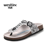 Westlink西遇女鞋2016夏季新款人字拖软木拖斑马纹女沙滩凉拖鞋