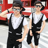 男童短袖套装2016夏装新款韩版中大童小西装两件套儿童休闲假三件