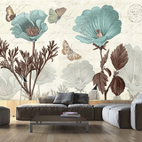 大型壁画墙纸卧室欧式壁纸电视背景墙手绘花卉郁金香复古怀旧