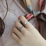 日韩 S925纯银复古天然淡水珍珠开口食指戒指女指环尾戒甜美 礼物