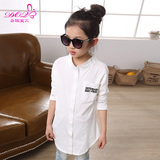 韩版女童长袖衬衣儿童B类新款大童上衣长袖衬衫小女孩白色衬衫