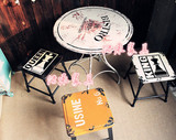 LOFT工矿风格家具餐桌椅组合铁艺复古圆桌咖啡桌椅做旧小茶几包邮